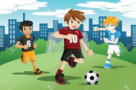 Ilustración De Niños Felices Jugando Al Fútbol Ilustraciones svg,  vectoriales, clip art vectorizado libre de derechos. Image 28416263